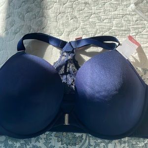 Cacique boost bra NWT gorgeous front hook lace back navy bra